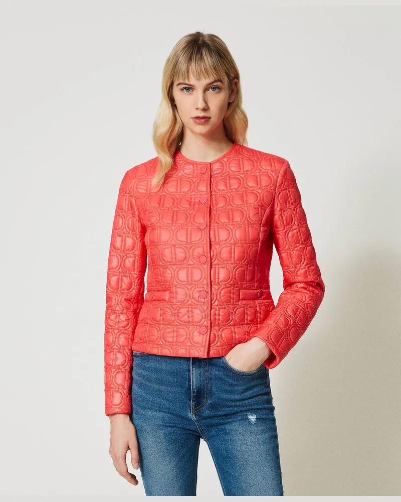 Twin-Set Jacken und Outerwear - Gefütterte Jacke mit Allover-Oval T-Logo, Rosa Azalee, Größe Rosa