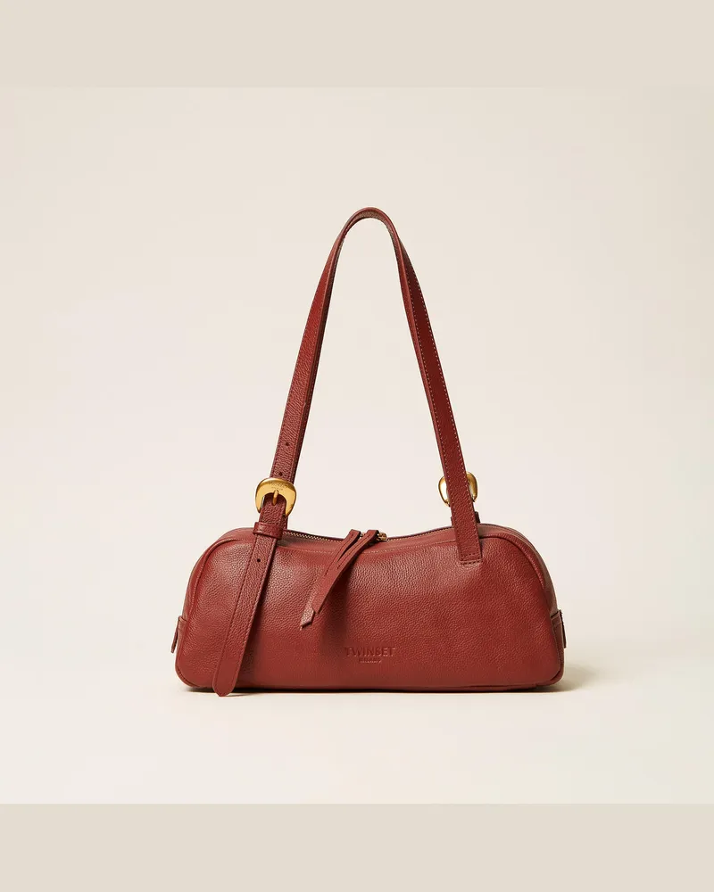 Twin-Set Bowling-Bag aus Leder mit verstellbarem Riemen Cherry