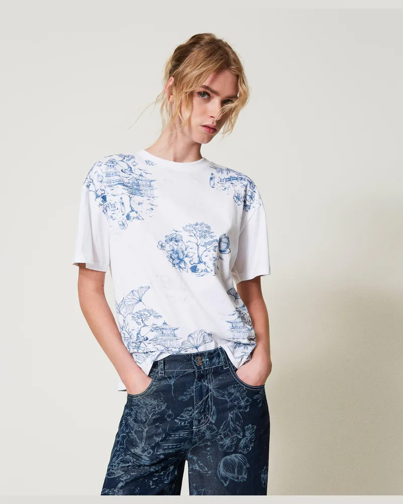 Actitude by Twinset T-Shirts - MYFO T-Shirt mit Blumenprint, Papers / Toile De Jouy-Print, Größe Papers