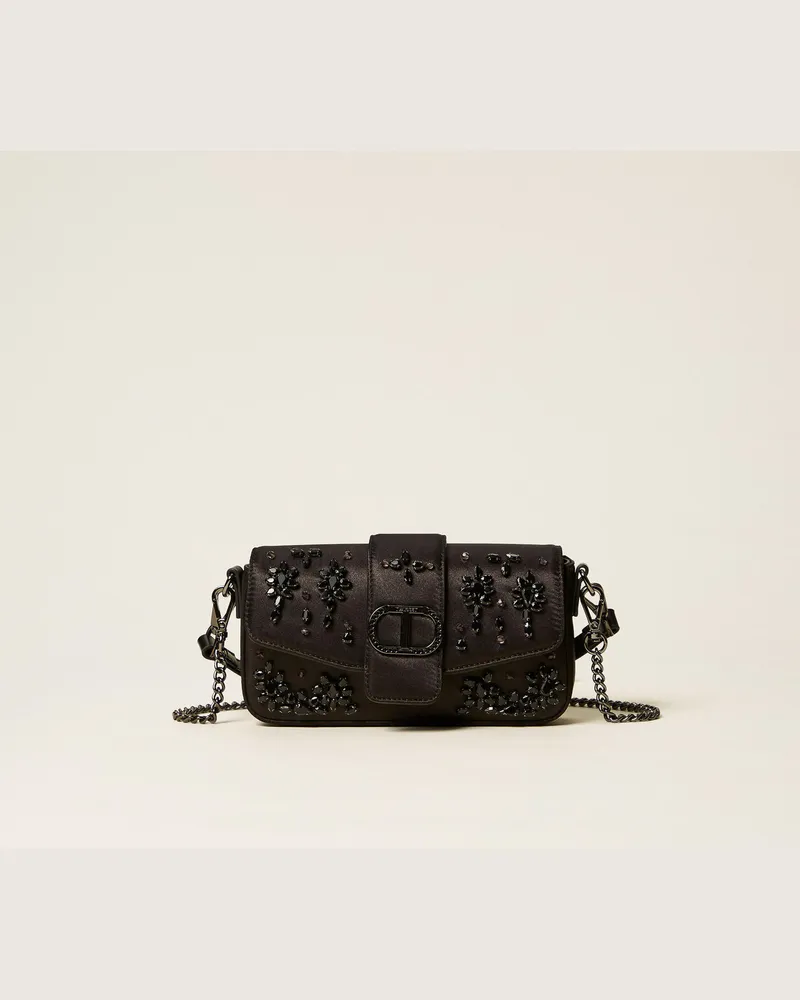 Twin-Set Taschen - Umhängetasche „Amie" aus Satin mit Strass, Schwarz, Einheitsgröße Schwarz