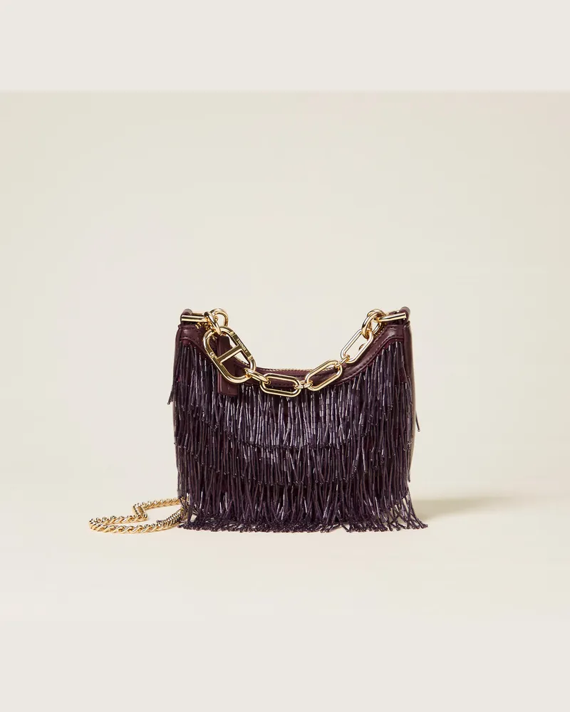Twin-Set Taschen - Tasche „Croissant" mit Perlenfransen, Purple Eden, Einheitsgröße Purple