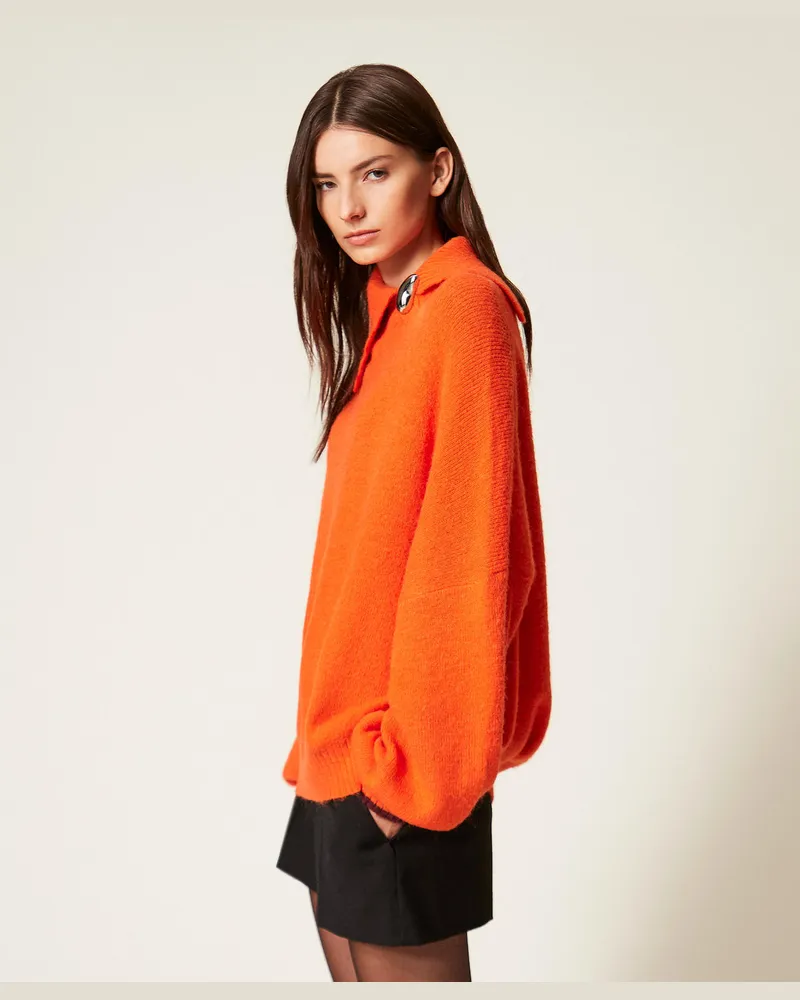 Actitude by Twinset Pullover mit Rollkragen und Schmuckbrosche, Orangeade / Winetasting, Größe Orangeade