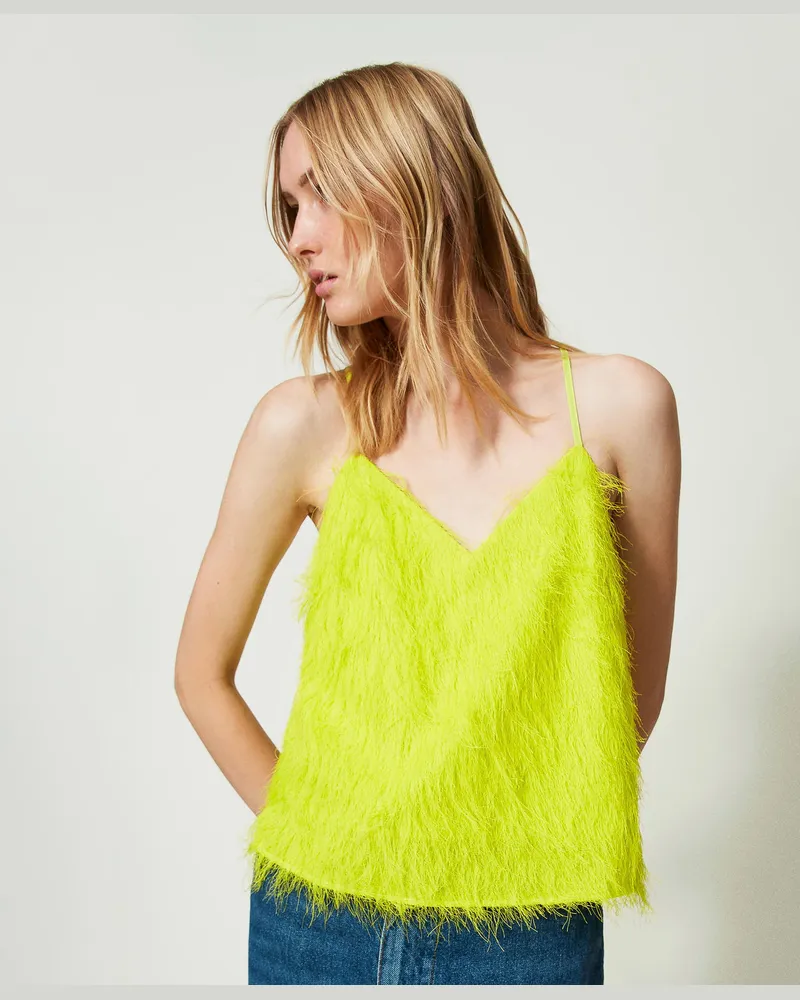 Twin-Set Tops - Top mit Fäden in Federoptik, „Light Lemon"-Gelb, Größe: 50 