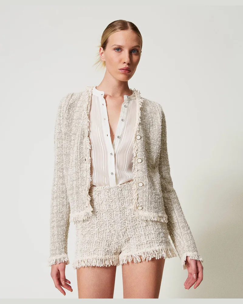 Twin-Set Hosen - Strickshorts aus Lurex-Jacquard, Lurex Gold-Jacquard, weiß, Größe Lurex