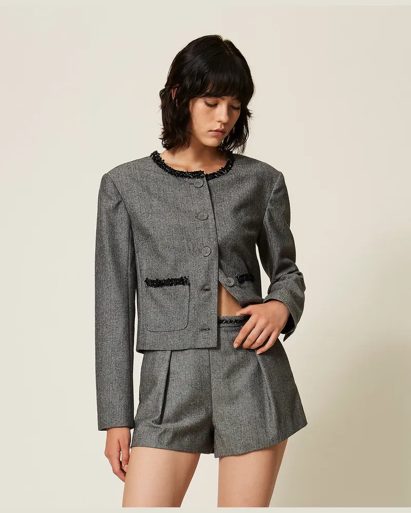 Twin-Set Wollblazer mit Fischgratmuster Light