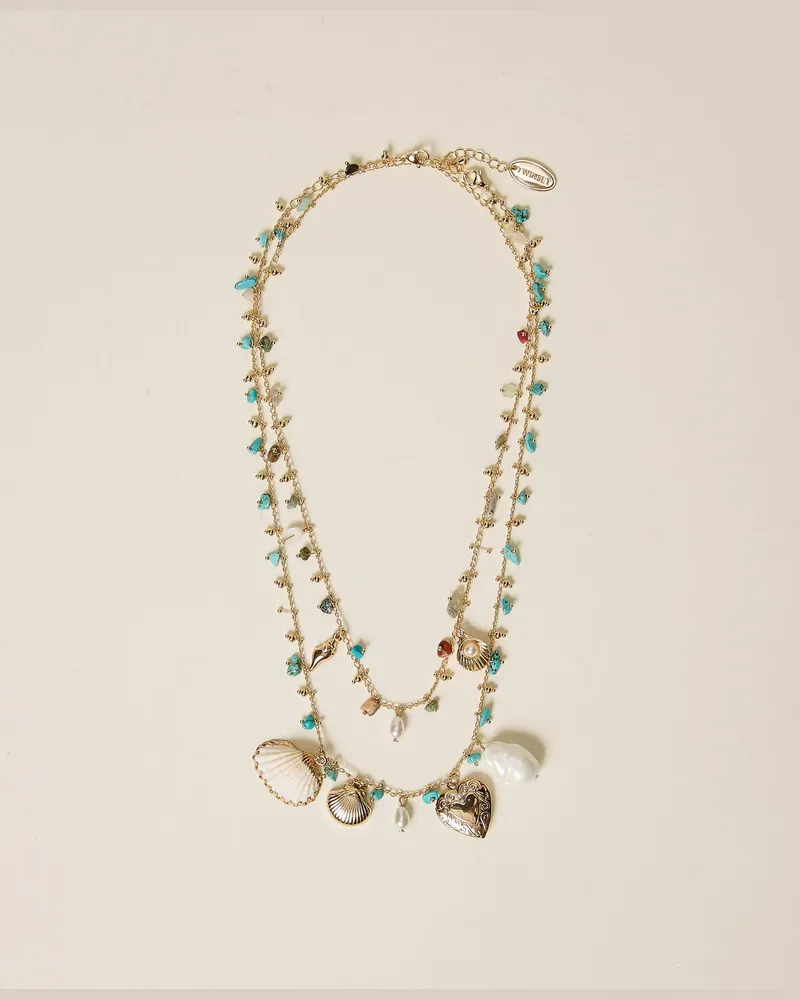 Twin-Set Accessoires - Set aus Halsketten mit Schmucksteinen und Anhängern, Multicolor Stones „Dusty Sky"-Hellblau, Einheitsgröße Multicolor