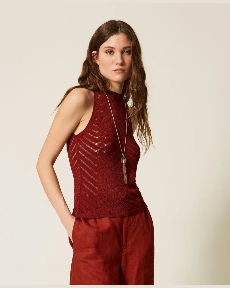 Twin-Set Tops - Stricktop mit Zickzack-Muster, „Henna" Brown, Größe „henna“