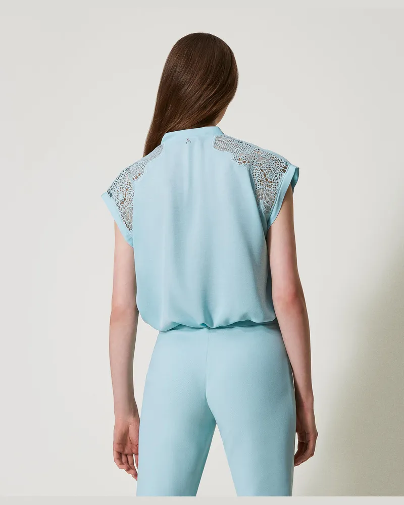 Actitude by Twinset Hemden - Twillhemd mit Stickerei, "Canal Blue"-Azur, Größe Canal