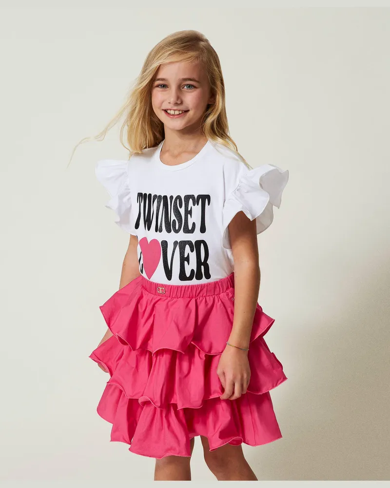 Twin-Set Röcke - Kurzer Volantrock aus Popeline, „Fuchsia Purple"-Rosa, Baumwolle, Größe: 14A 