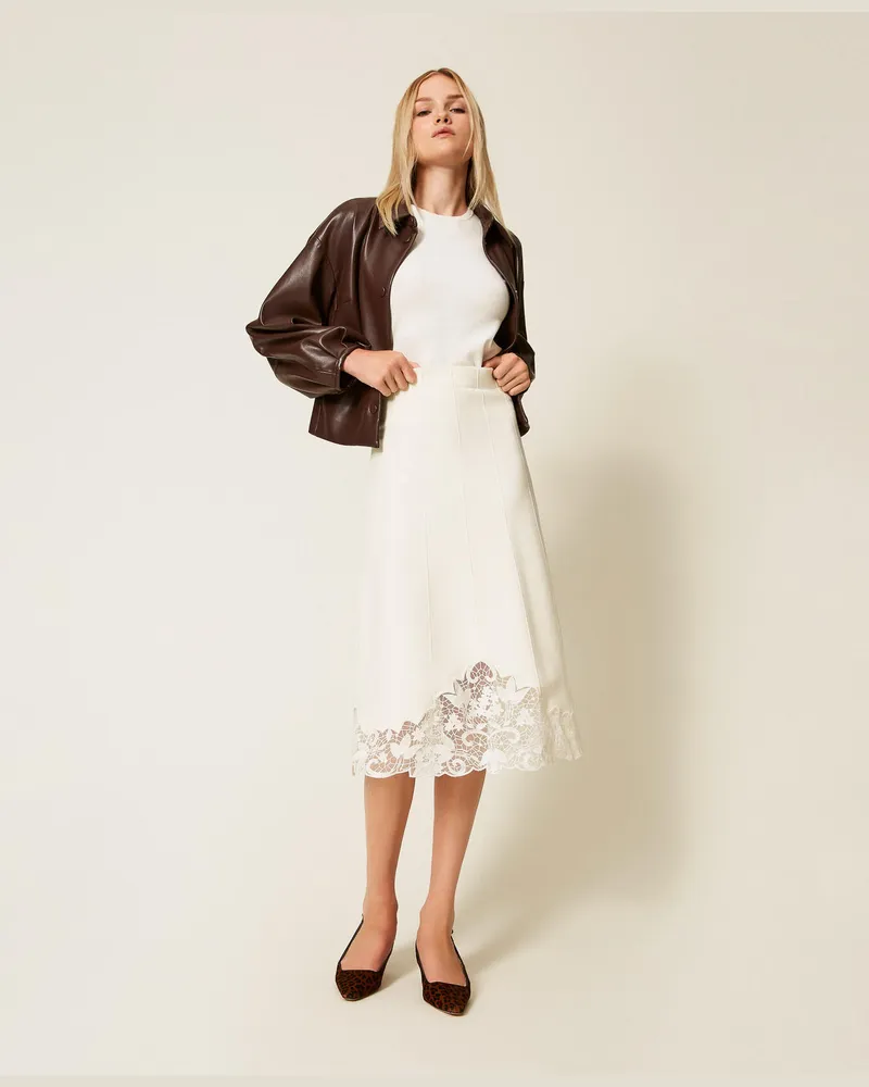 Twin-Set Röcke - Midi-Strickrock mit Organza, Weiß Schnee, Größe Weiß