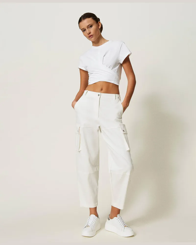 Actitude by Twinset Hosen - Cargohose aus Bio-Baumwolle, "Papers"-Weiß, Größe Papers-weiß