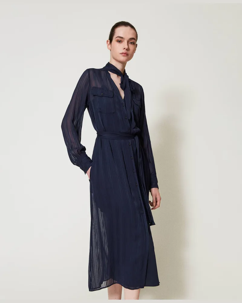 Twin-Set Kleider - Hemdblusenkleid in Midilänge aus Georgette und Satin, Blue Night, Größe Blue