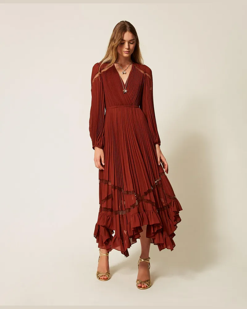 Twin-Set Maxikleid aus plissiertem Georgette Cherry