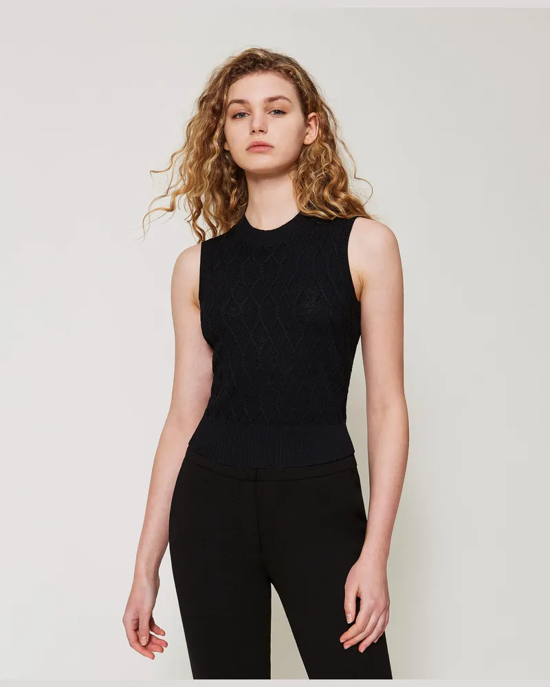 Twin-Set Tops - Stricktop mit Rautenmuster, Schwarz, Größe Schwarz