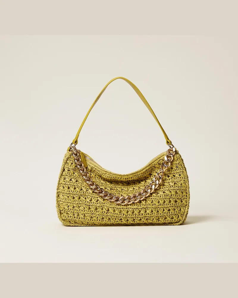 Twin-Set Taschen - Große 'Liliane'-Tasche aus gehäkelter Raffia, "Avocado Oil"-Grün, Einheitsgröße Avocado