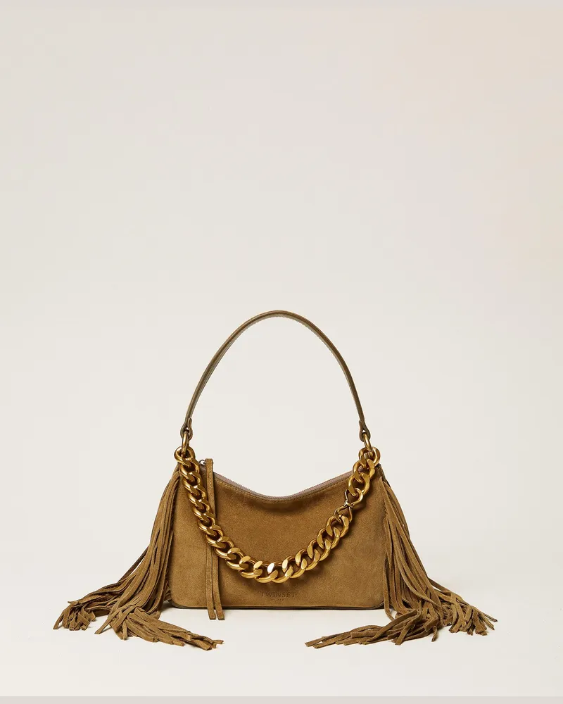 Twin-Set Mittelgroße Liliane Tasche mit Fransen, Damen, Olive Drab Olive