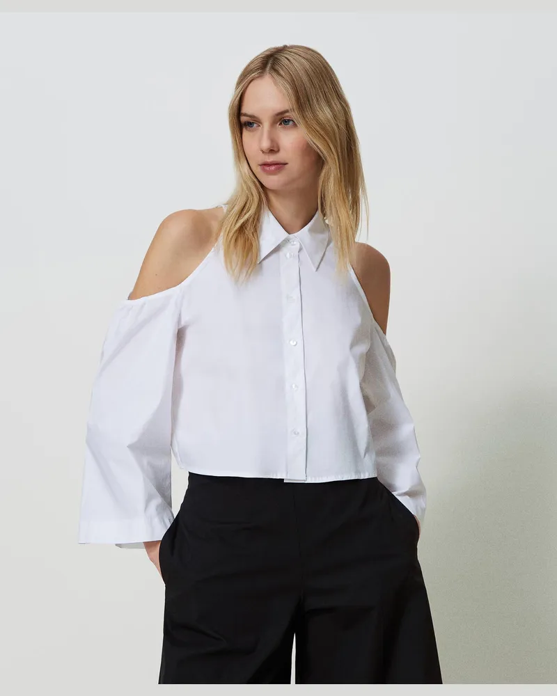 Twin-Set Hemden - Hemd aus Stretchpopeline mit Cut-outs, Weiß, Baumwolle, Größe Weiß