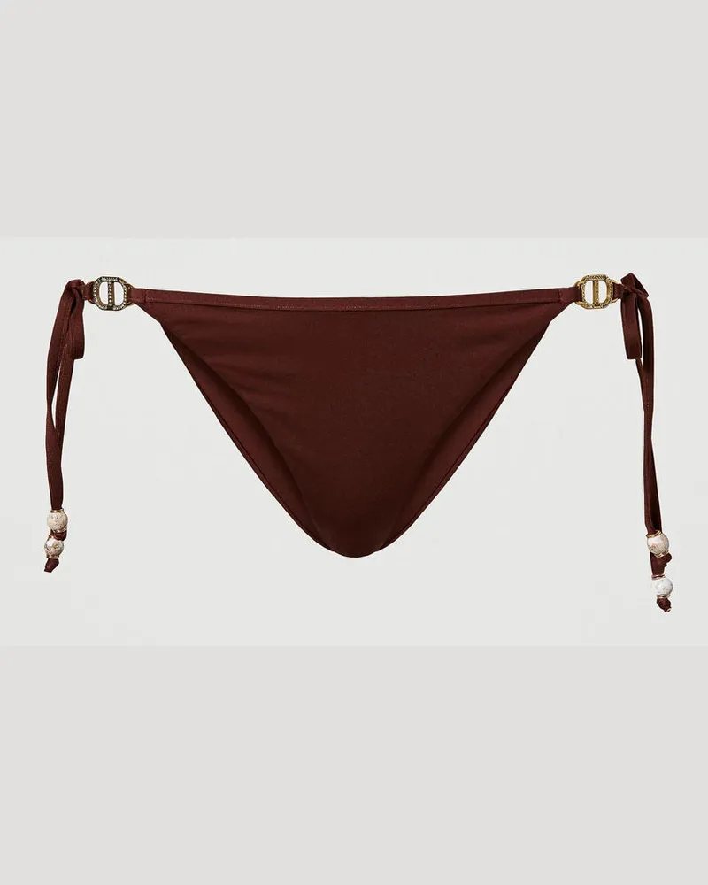 Twin-Set Bademode - Bikinitanga mit Oval T, „Bitter Chocolate"-Braun, Größe: V 