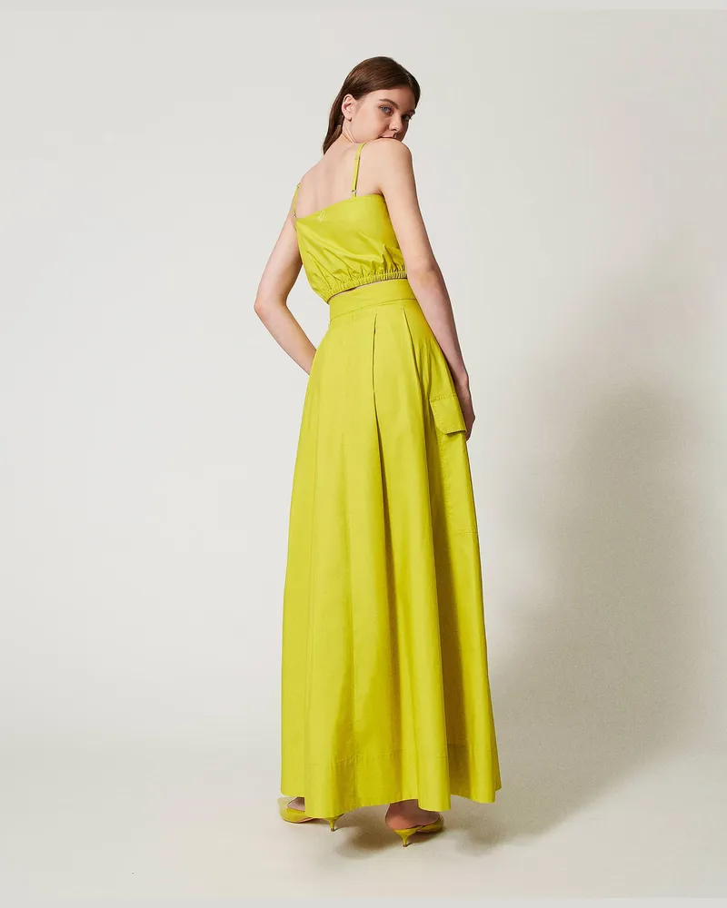 Actitude by Twinset Röcke - Maxirock aus Popeline mit Falten, Citronelle, Baumwolle, Größe: XS 