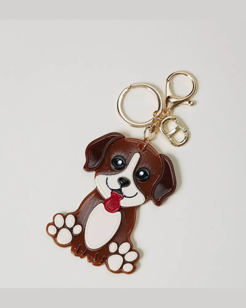 Twin-Set Accessoires - Hunde-Schlüsselanhänger mit Oval T, Zweifarbig Chantilly / Zigarrenbeige, Einheitsgröße Zweifarbig