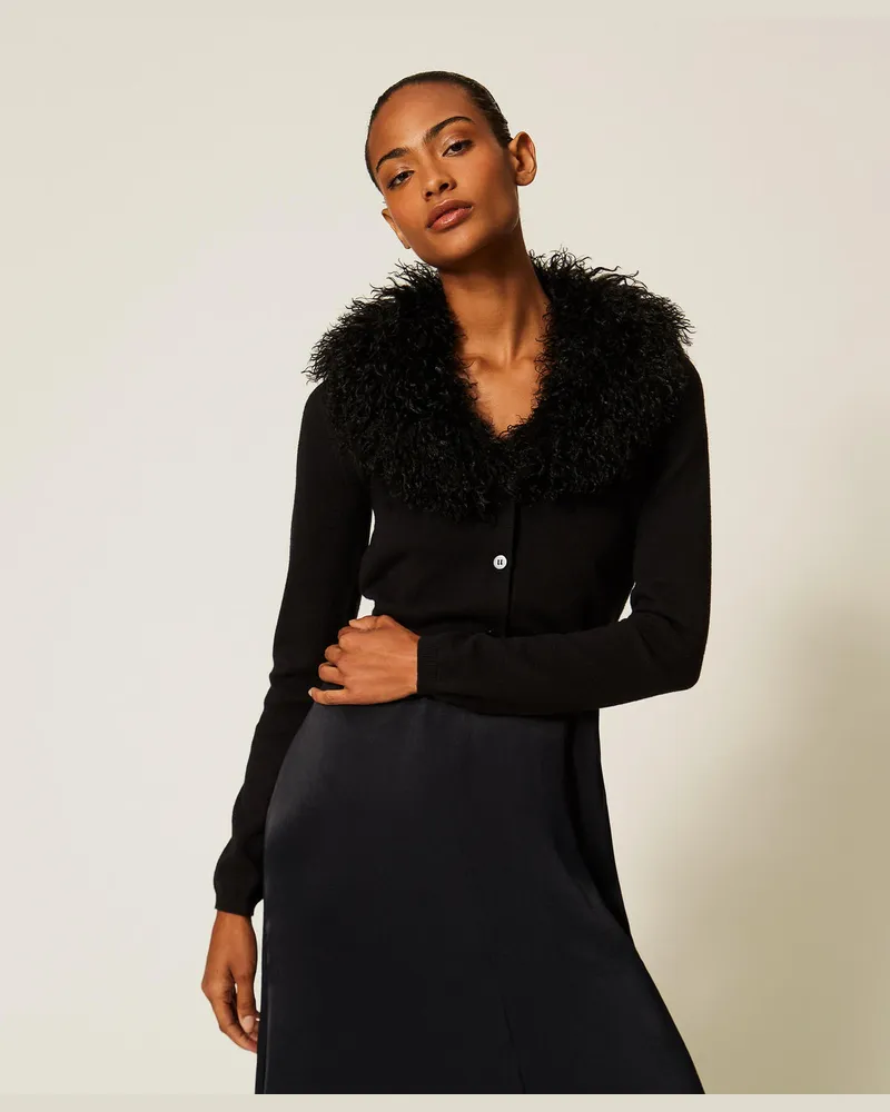 Twin-Set Cropped-Cardigan aus Kunstpelz 