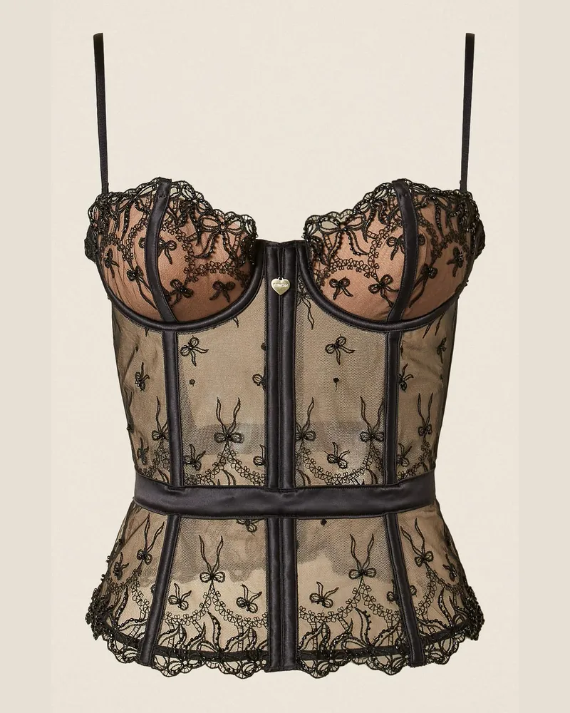 Twin-Set Bustier aus Tüll mit Schleifen, Damen, Schwarz Schwarz