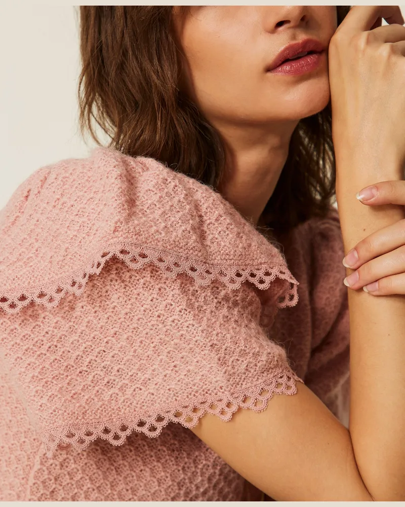 Twin-Set Rundhalspullover mit Volants, Damen, Dusty Pink Hell Dusty