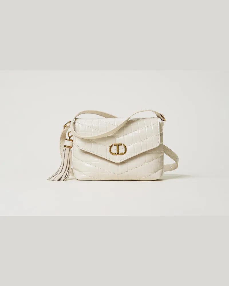 Twin-Set Taschen - Kleine Umhängetasche „Dreamy" aus Leder mit Krokoprägung, „White Cream", Einheitsgröße 
