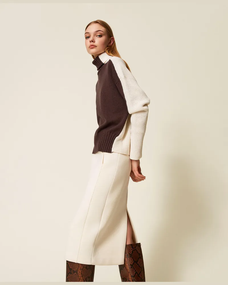 Twin-Set Röcke - Midirock aus Scuba, Perlmutt, Größe: 46 