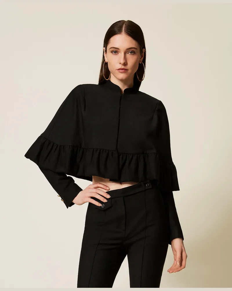 Twin-Set Jacken und Outerwear - Cape-Jacke aus Wollmischung, Schwarz, Wolle, Größe Schwarz