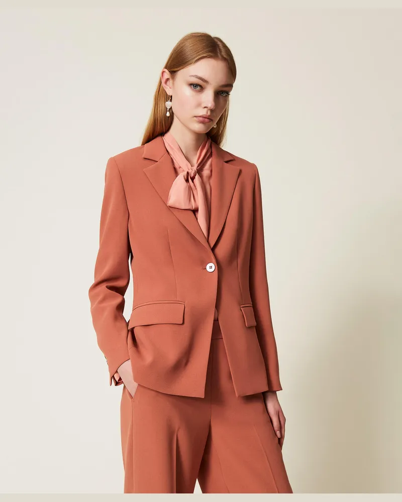 Twin-Set Jacken und Outerwear - Einreihiger Blazer aus Krepp, Rostbraun, Größe Rostbraun