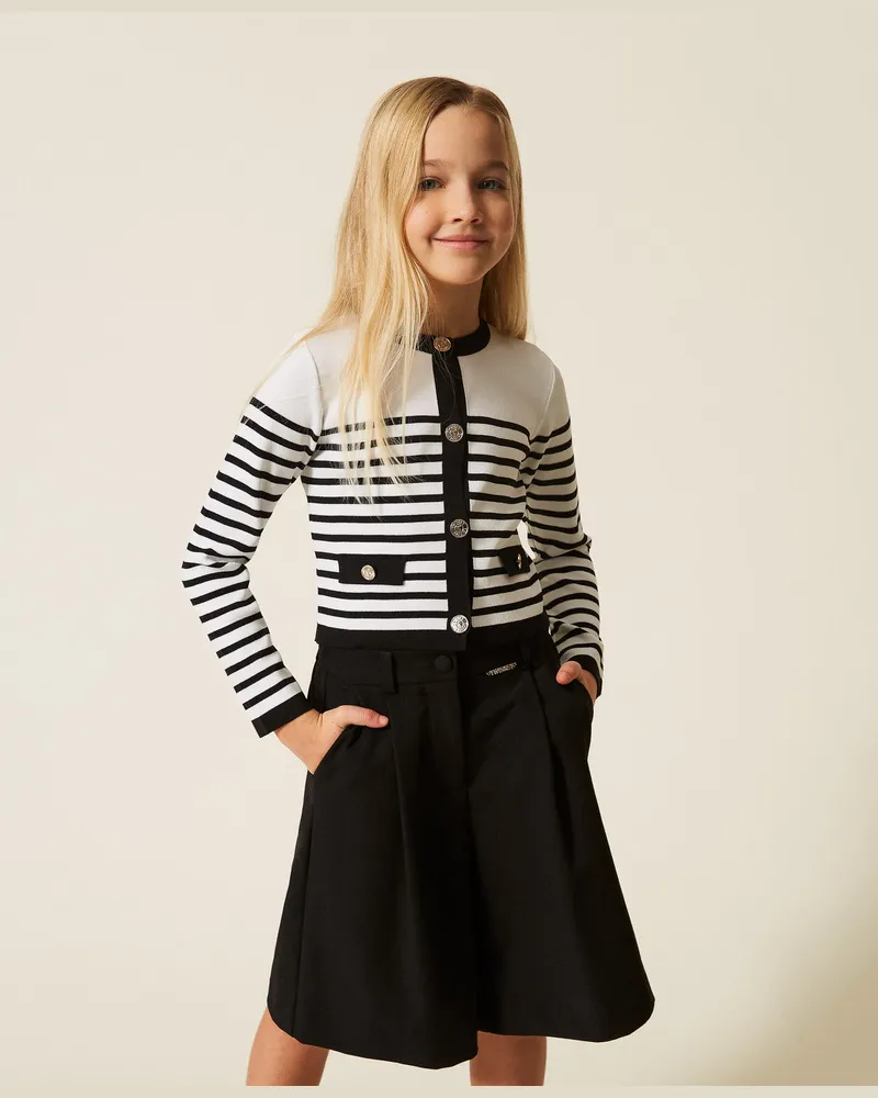 Twin-Set Cardigans - Cardigan-Pullover mit Streifen, Streifen zweifarbig Schwarz / Off White, Gestreift, Größe Streifen