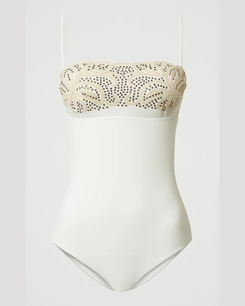 Twin-Set Bademode - Badeanzug mit Stickerei und Strass, Perlmutt, Größe Perlmutt