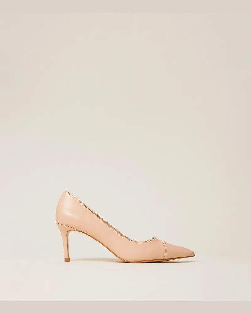 Twin-Set Mittelhohe Pumps aus Leder, Damen, "Candy Peach"Rosa Candy