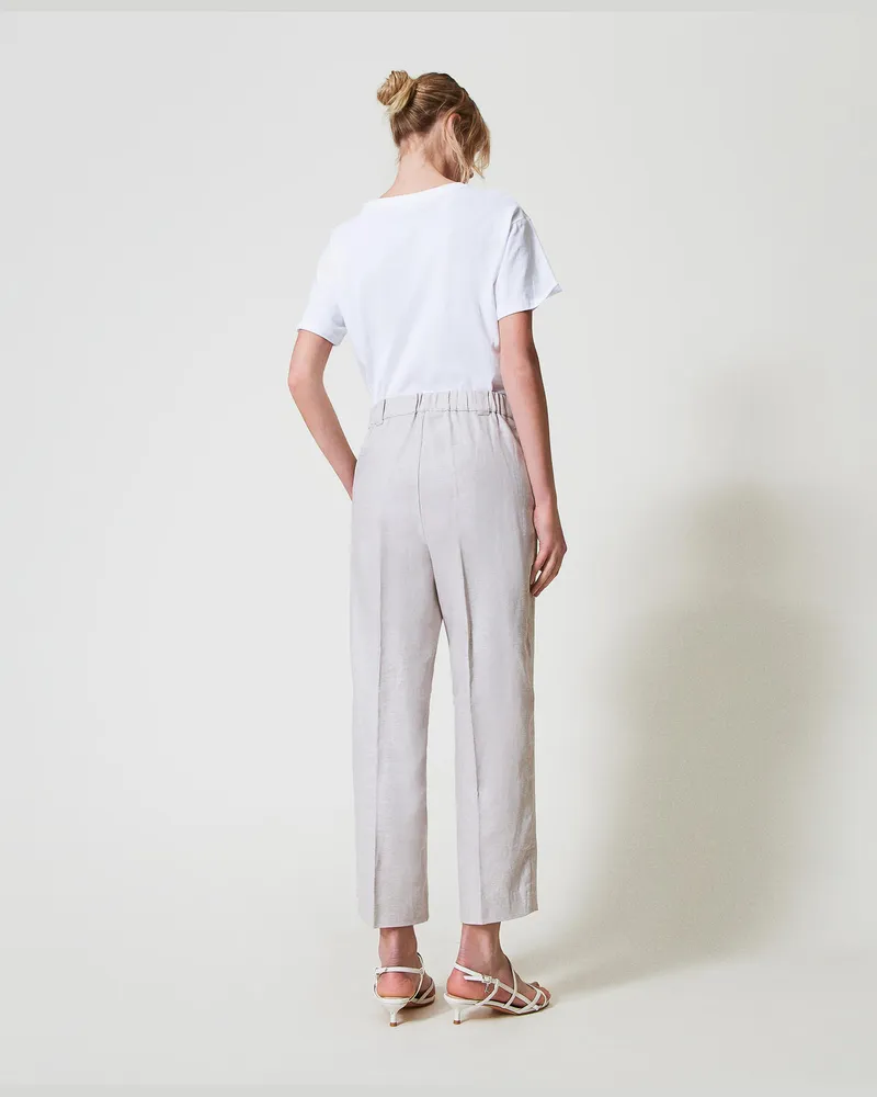 Actitude by Twinset Hosen - Hose aus Leinenmischung mit Bundfalten, Textured Angora, Größe Textured