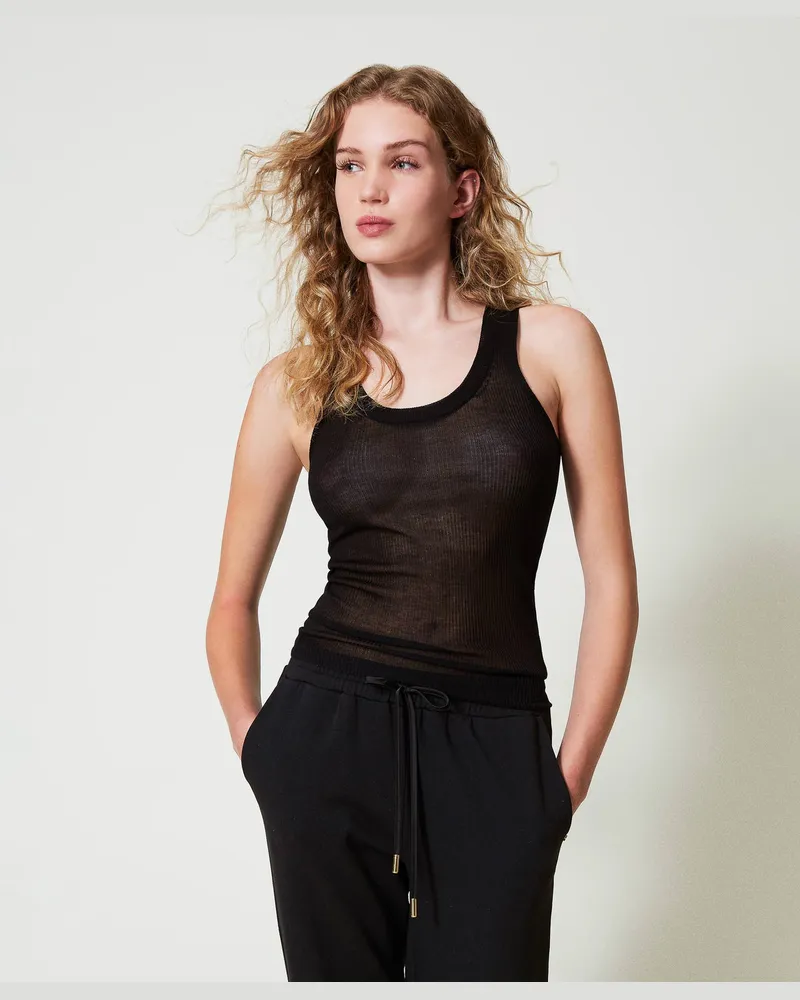 Twin-Set Tops - Figurbetontes Stricktop aus Viskose, Schwarz, Größe: S 