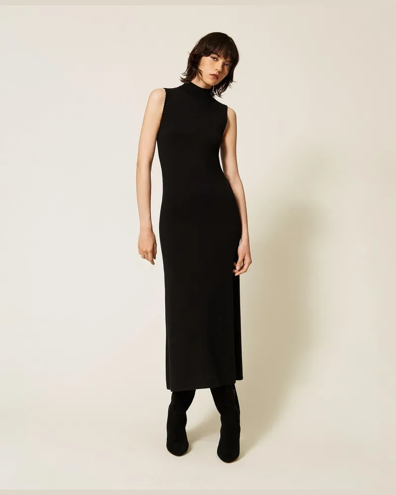 Twin-Set Maxi-Strickkleid mit Häkeldetails Schwarz