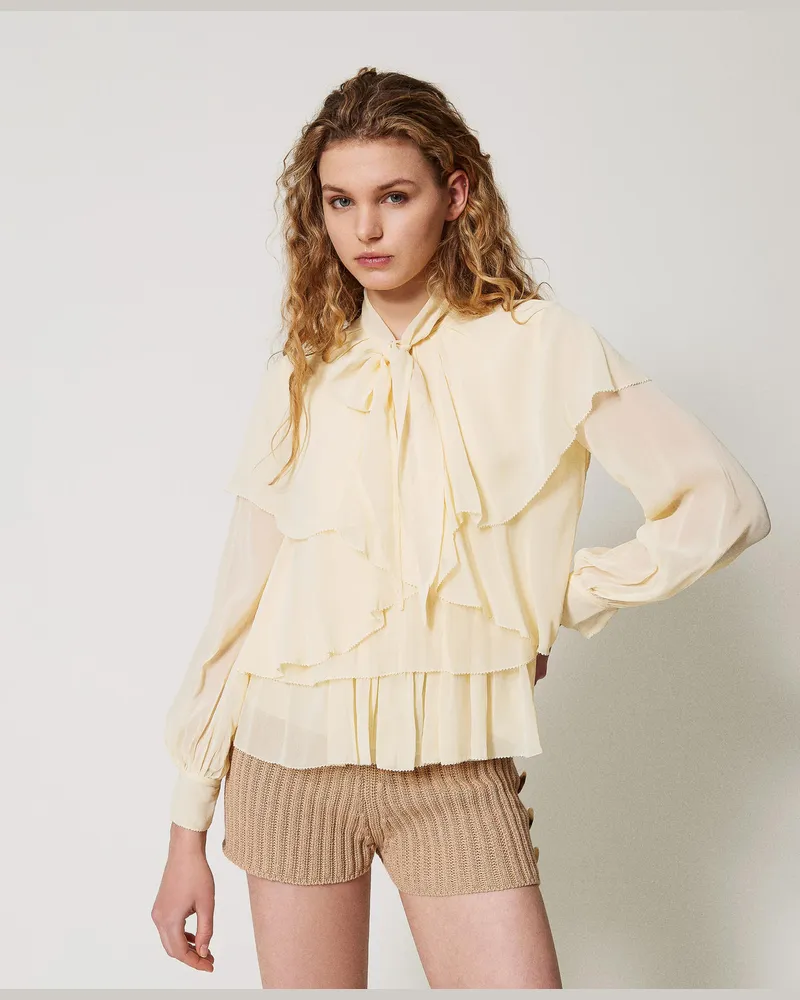 Twin-Set Blusen - Bluse aus Georgette mit Volants, Vanilla, Größe Vanilla