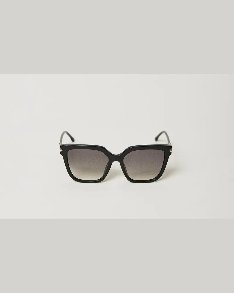 Twin-Set Geometrische Sonnenbrille mit Logo, Damen, Shiny Black Shiny