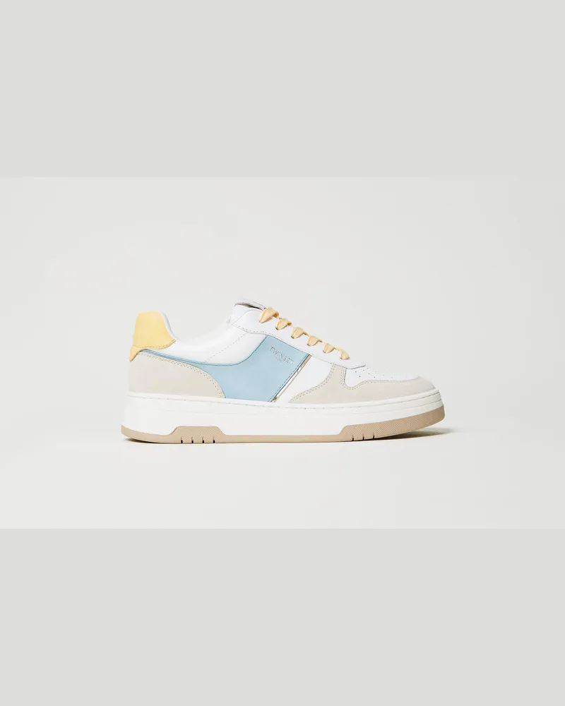 Twin-Set Schuhe - Ledersneaker im Colorblock-Look, Zweifarbig Airy Blue / Pale Yellow, Größe Zweifarbig