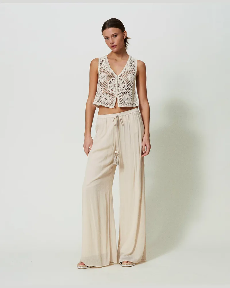 Twin-Set Bademode - Palazzohose aus Krepon, "Shell" Beige, Größe: XS 