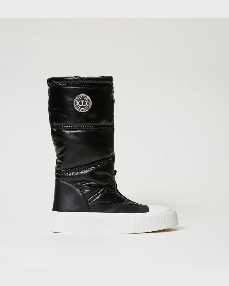 Twin-Set Schuhe - Wattierter Stiefel mit Logo, Schwarz, Größe Schwarz