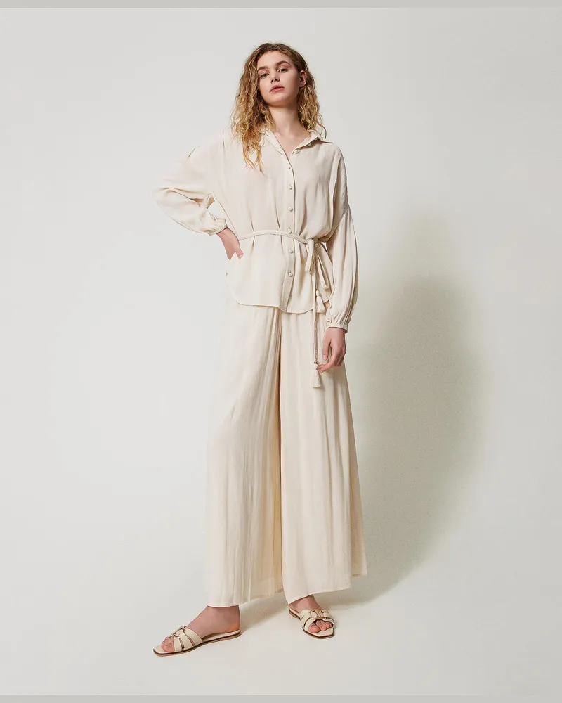 Twin-Set Bademode - Palazzohose aus Krepon, Almond Beige, Größe: S 
