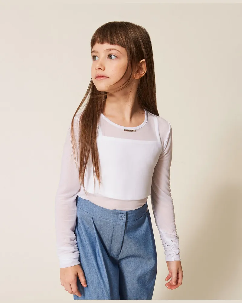 Twin-Set Tops - Top aus Tüll mit Kräuselung, Mattweiß, Größe Mattweiß
