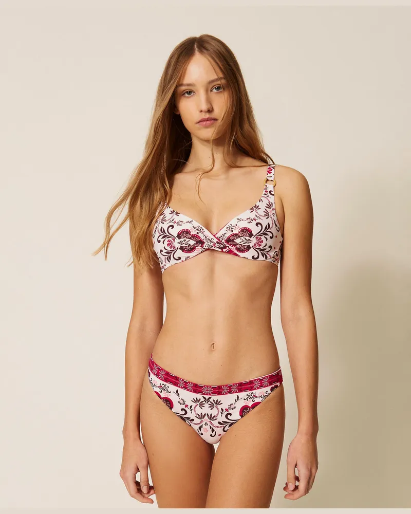 Twin-Set Bademode - Bügel-Bikinitop mit Print und Strass, Print Foulard Fuchsia, Größe Print