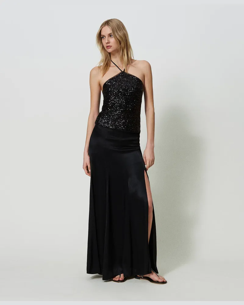 Twin-Set Röcke - Maxirock aus Satin, Schwarz, Größe: 44 