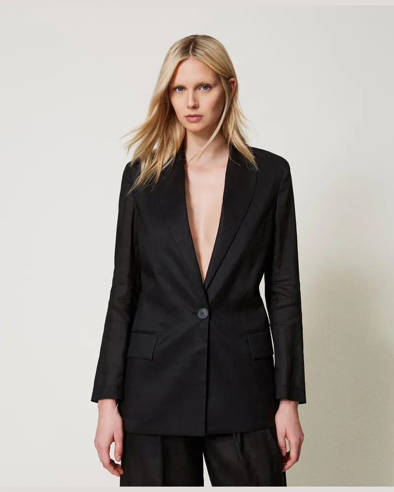 Twin-Set Jacken und Outerwear - Blazer aus Ramie, Schwarz, Größe Schwarz