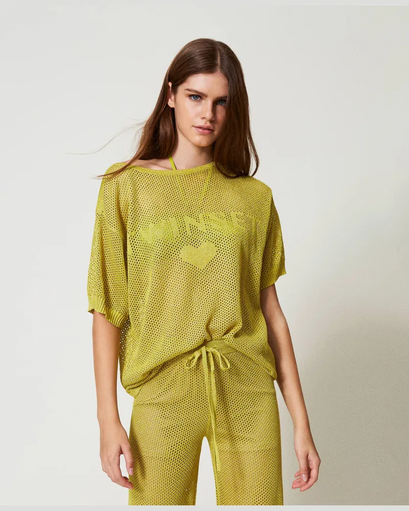 Twin-Set Bademode - Netzpullover mit Logo, Yellow Plum, Größe Yellow