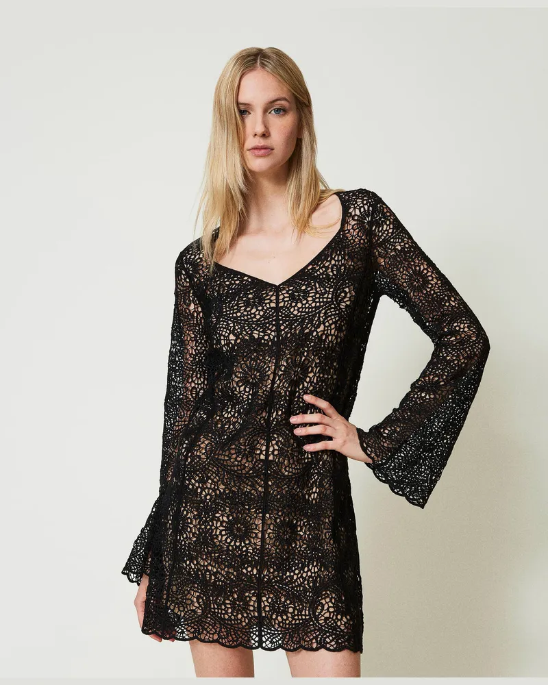 Twin-Set Kleider - Kurzes Häkelkleid, Schwarz, Größe Schwarz