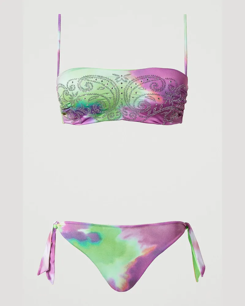 Twin-Set Bademode - Bandeau-Bikinitop und Tanga in Tie-Dye-Optik, Print Tie-Dye Multicolor Lime, Größe: 1-B 